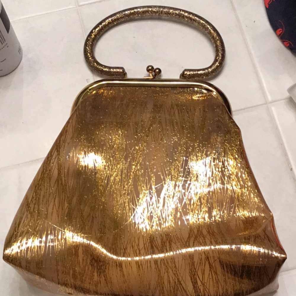 Vintage plastic gold glitter handbag